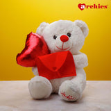 White Teddy Bear with Balloon Heart and Envelope