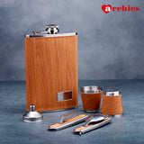 Wooden Finish Stainless Steel Hip Flask Gift Set
