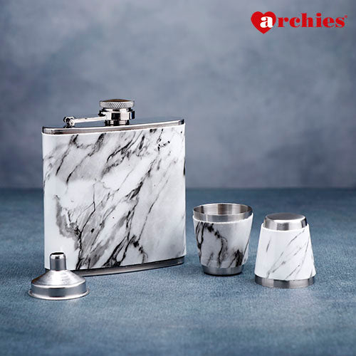 Marble Print Hip Flask Gift Set