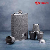 Marble Matt Finish Stainless Steel Hip Flask Gift Set