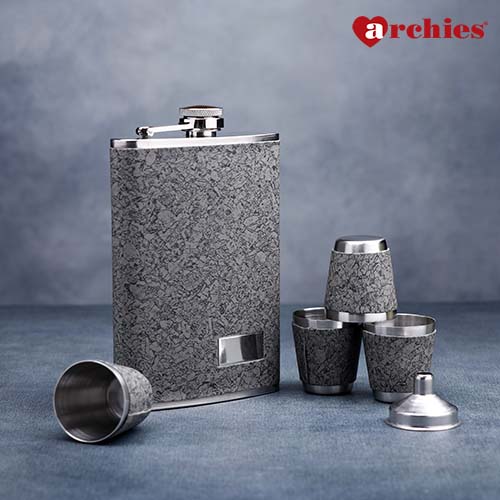 Marble Matt Finish Stainless Steel Hip Flask Gift Set