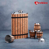 Stainless Steel Wooden themed Hip Flask Gift Set
