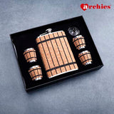 Stainless Steel Wooden themed Hip Flask Gift Set