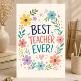 Best Teacher Ever Floral Personalised Greeting Card