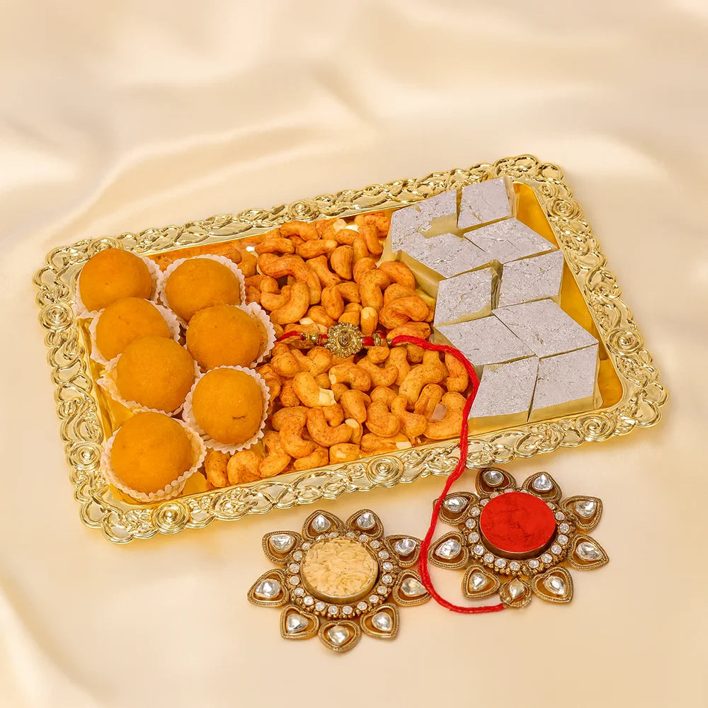 Ganesha Rakhi with Sweets and Dry Fruit Thali