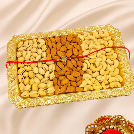 Antique Kundan Rakhi and Dry Fruit Thali