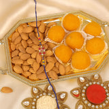 Kundan Rakhi and Motichoor Laddoo and Almond Platter