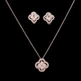 Silver Stone Clover Pendant With Earring