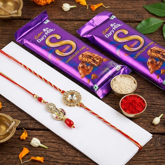 Kundan Bhaiya Rakhi With Bhabhi Lumba And Silk Chocolate