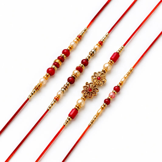 Set Of 4 Rakhi With Big Ferrero Rocher Chocolates