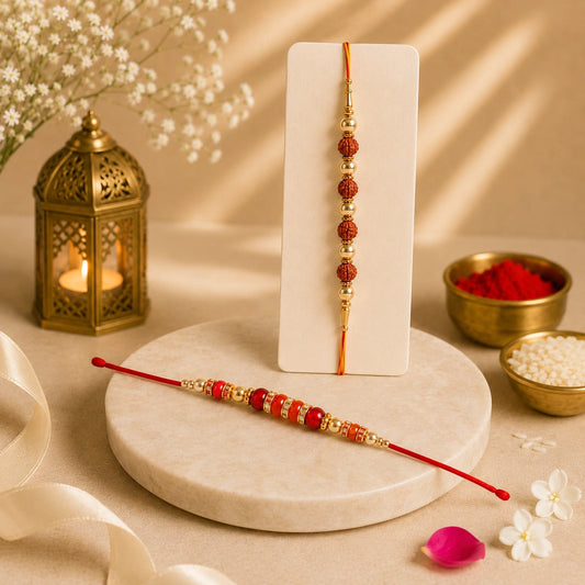 Set Of 2 Pearl And Rudraksha Rakhi With Cadbury Dairy Milk