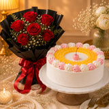 6 Red Roses, Pineapple Cake & Greeting Card