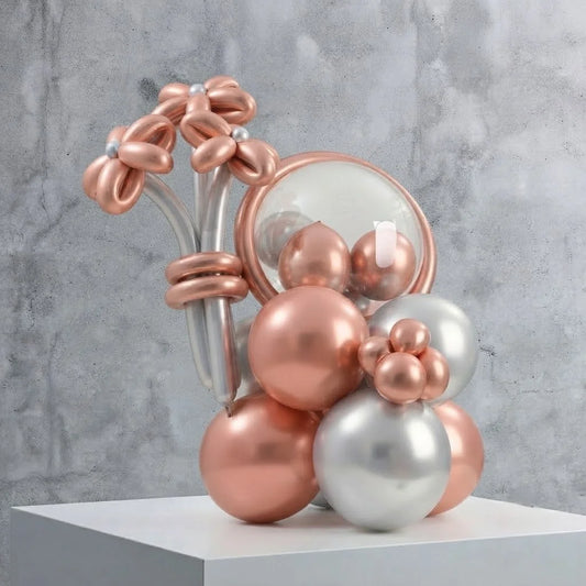 Rose Gold & Silver Flower Bobo Balloon Decor