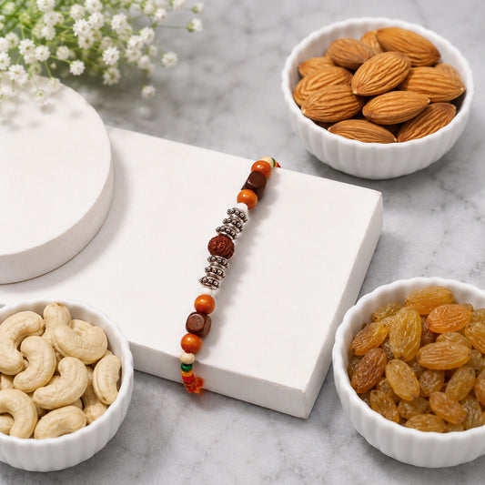 Rudraksh Wood Bead Rakhi with Dry Fruits