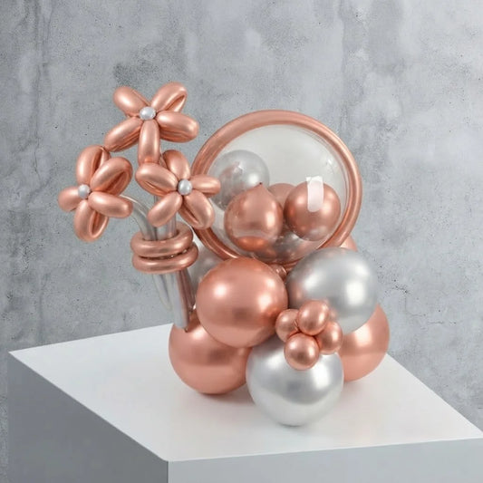 Rose Gold & Silver Flower Bobo Balloon Decor
