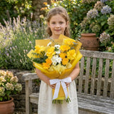 Sunny 5 Yellow Roses & 3 Yellow Gerberas Bouquet with White Daisy