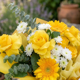 Sunny 5 Yellow Roses & 3 Yellow Gerberas Bouquet with White Daisy
