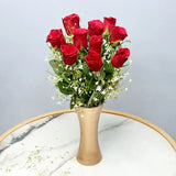 Beautiful Pink Roses Golden Glass Vase