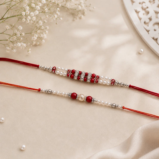 Set Of 2 Pearl Rakhi With Kaju Katli
