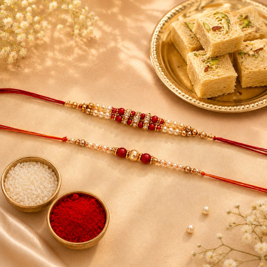 Set Of 2 Pearl Rakhi With Soan Papdi