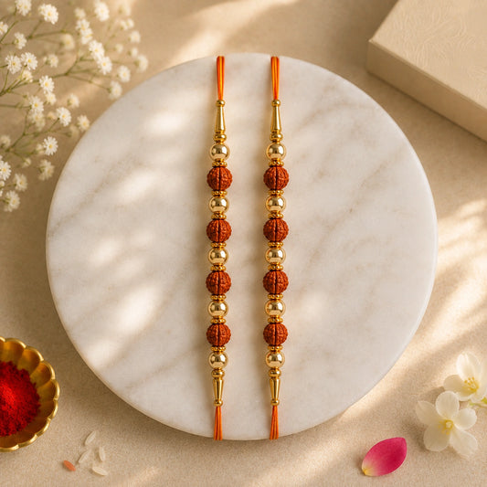 Set Of 2 Rudraksha Rakhi With Temptations Chocolates