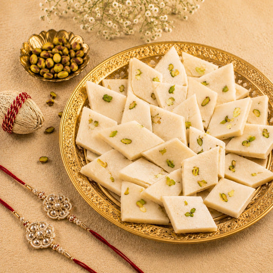 Pistachio Kaju Katli With Set Of 2 Rakhi