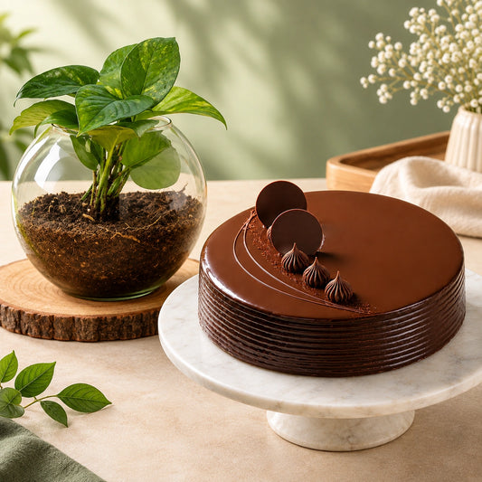Money Plant with Eggless Chocolate Truffle Cake