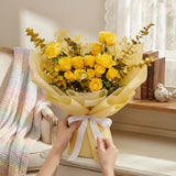 Cheerful Bunch of 12 Yellow Roses in Off-Yellow Wrap