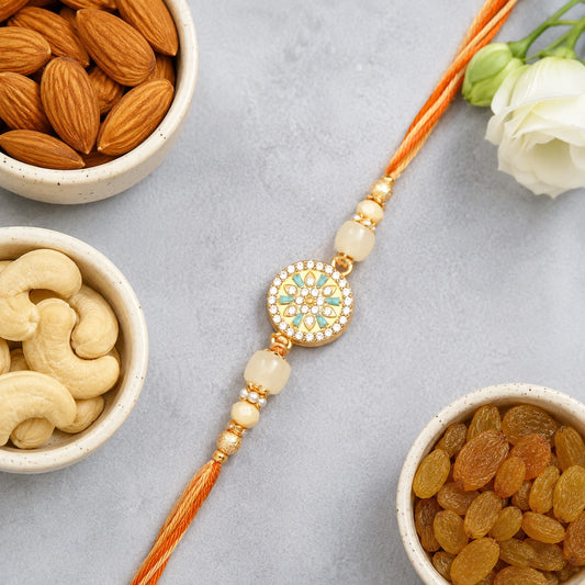 Floral Kundan Medallion Rakhi with Dry Fruits