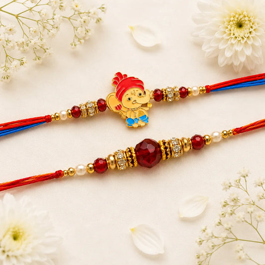 Designer Beads & Bal Ganesha Rakhi Set | Traditional Rakhi Gift Online