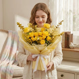 Cheerful Bunch of 12 Yellow Roses in Off-Yellow Wrap