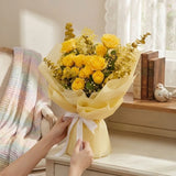 Cheerful Bunch of 12 Yellow Roses in Off-Yellow Wrap