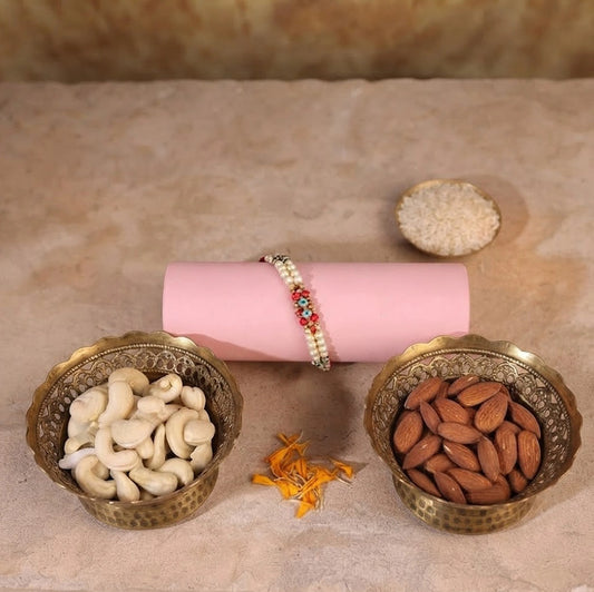 Double Layer Pearl Rakhi With Dry Fruits