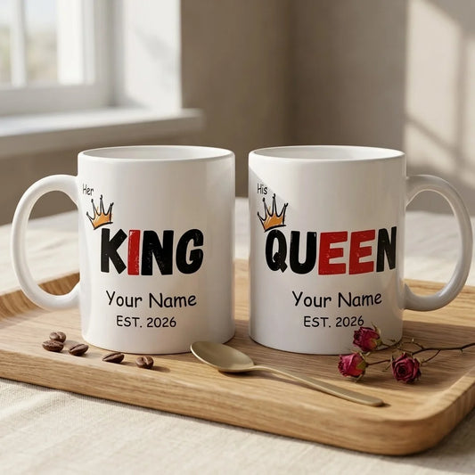 Personalized King Queen Couple Mug Set with Name & Year