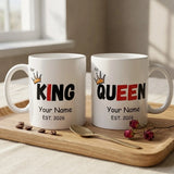 Personalized King Queen Couple Mug Set with Name & Year