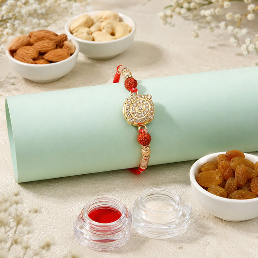 Kundan Floral Medallion Rudraksh Rakhi with Dry Fruits