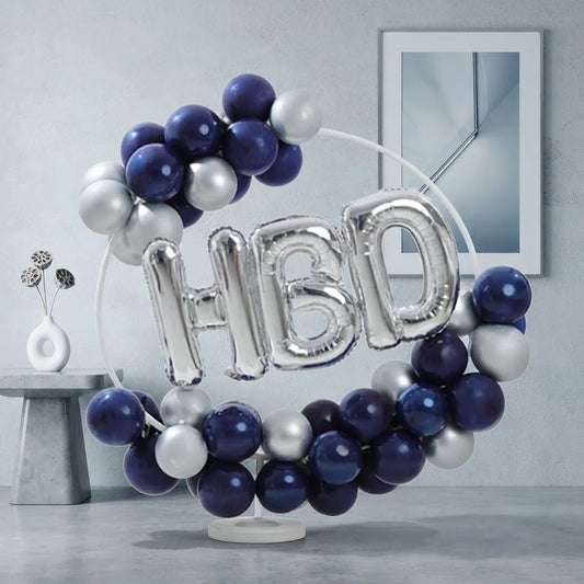 Navy & Silver HBD Ring Balloon Stand