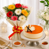 Gerberas Bouquets With Butterscotch Cake