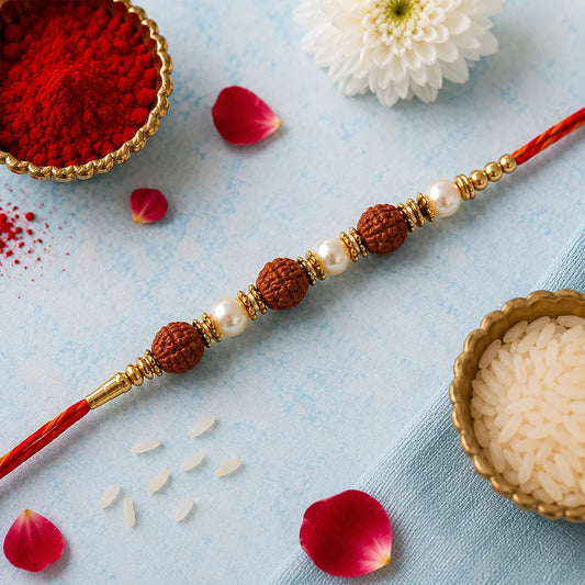 Set of 4 Mauli & Rudraksha Rakhi | Spiritual Rakhi Gift for Brothers