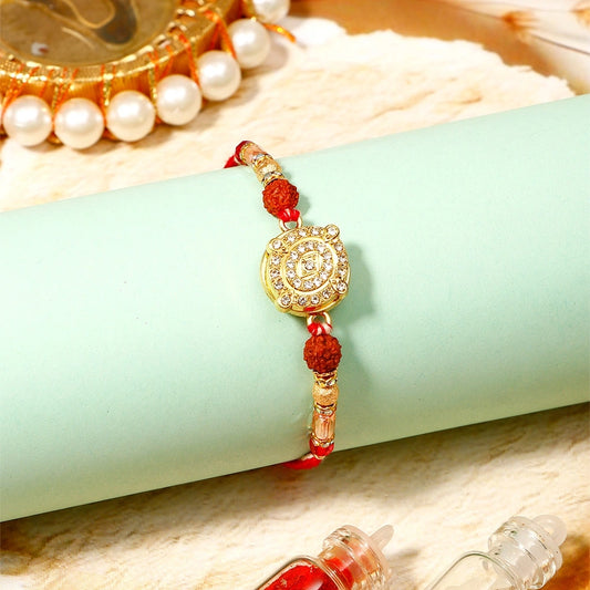 Kundan Floral Medallion Rudraksh Rakhi with Dry Fruits
