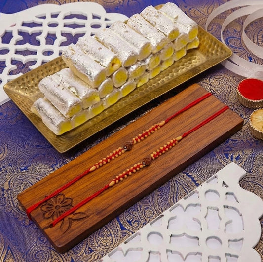 Set Of 2 Elegant Rakhi With Kaju Roll