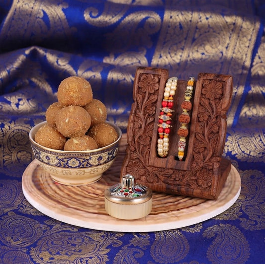 Set Of 2 Rakhi With Besan Laddoo