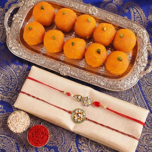 Kundan Rakhi Duo With Motichoor Laddoo