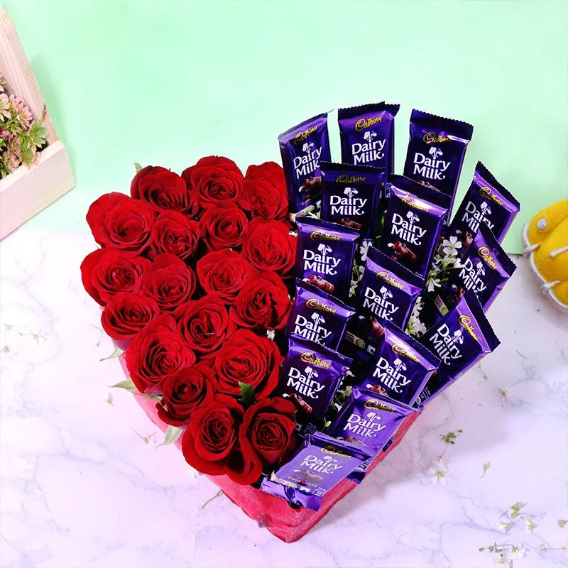 Heart of Roses & Dairy Milk Basket