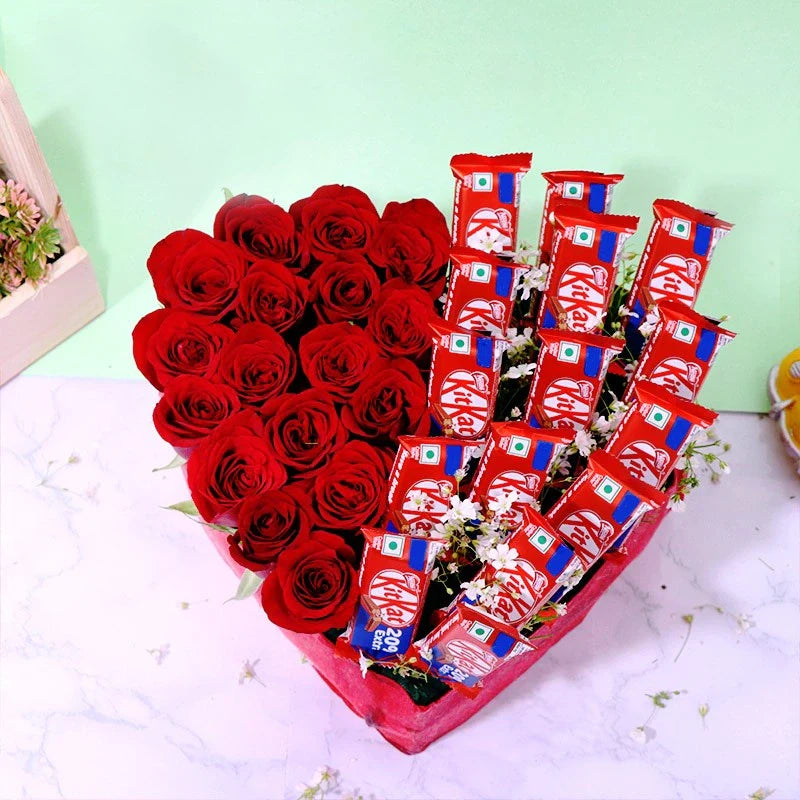 Heartfelt Red Roses & KitKat Basket