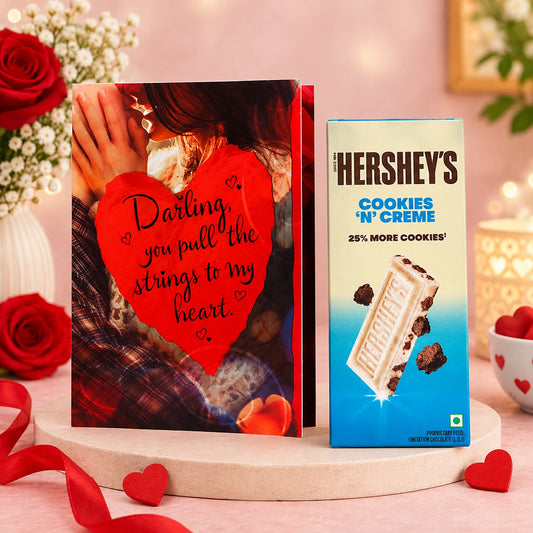 You Pull The Strings To My Heart' Romantic Greeting Card With Chocolate