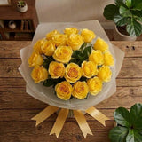 Cheerful 20 Yellow Roses Bouquet with Green Fillers & Yellow Ribbon