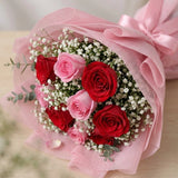 Red & Pink Roses with Ferrero Rocher Chocolate Bouquet