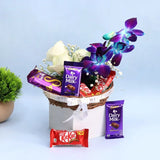 Elegant White Rose & Blue Orchid Treasure Basket