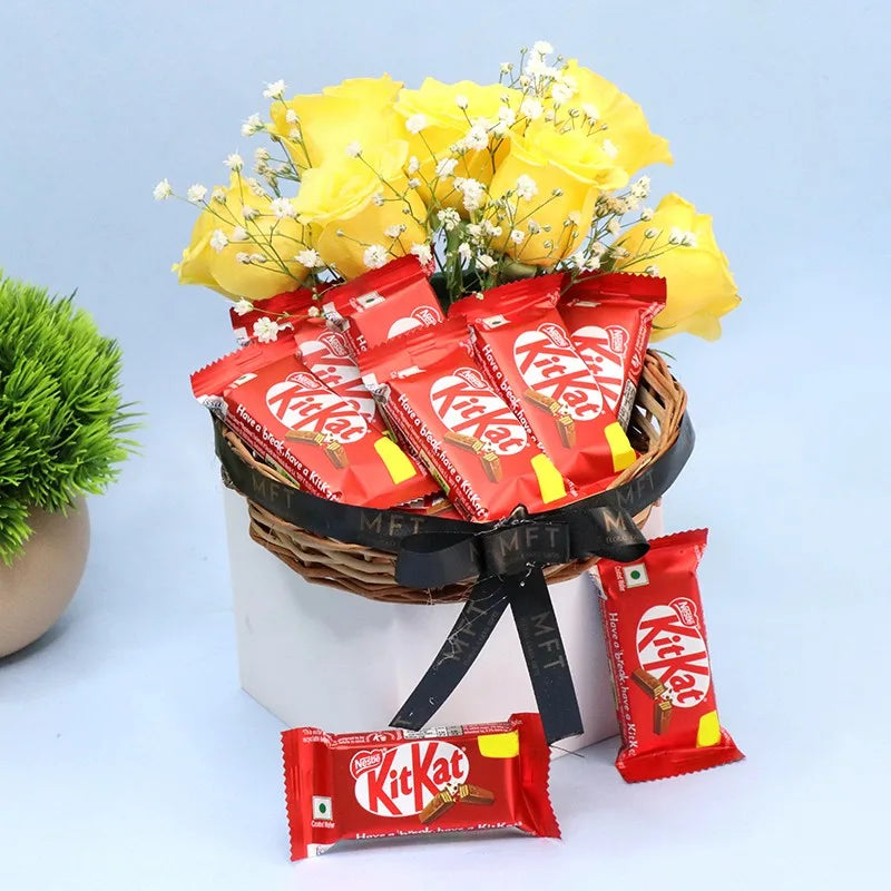 Sunshine Delight Rose & KitKat Basket